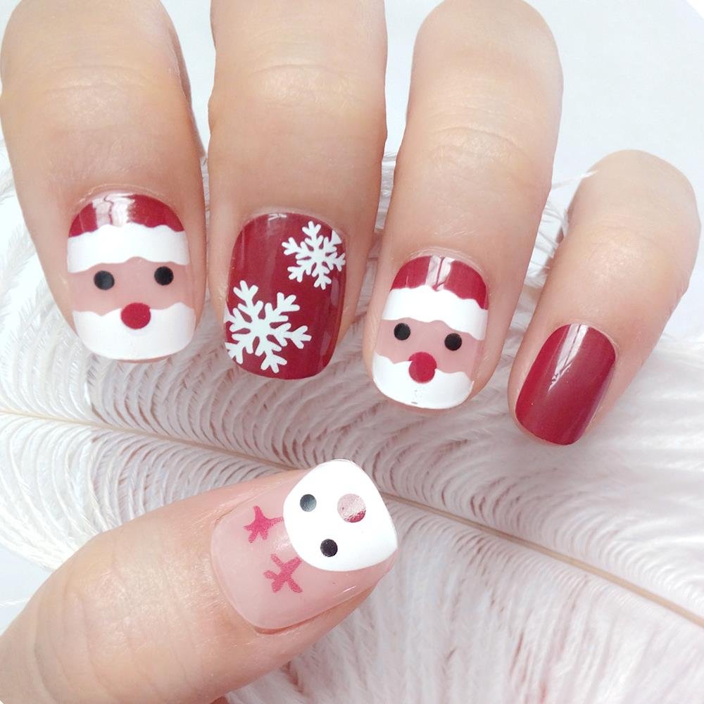 24Pcs Christmas Artificial Short False Nails With Design Snow Deer Press On Fake Nails For Children Manicure Tool