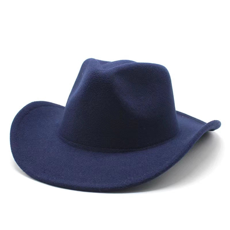 Top Hat Western Cowboy Hat Rolled Eaves Bump Top Retro Riding Hat Men’s And Women’s Woolen Felt Hat