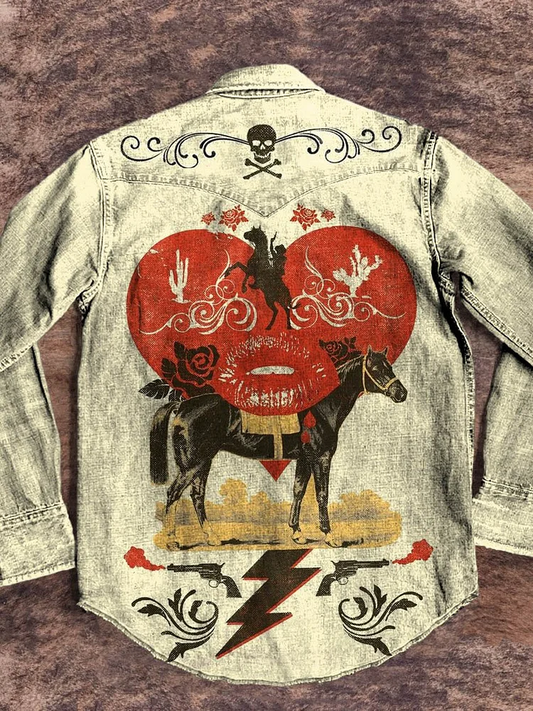 Romantic Cowboy Vintage Print Casual Shirt