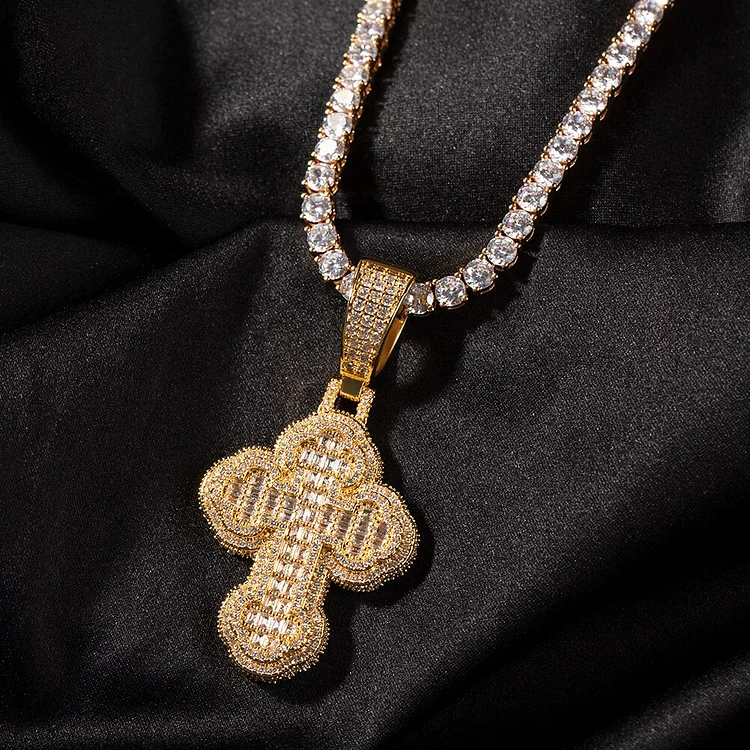 Iced Out Cloudy Shape Cross Pendant Necklace Hiphop Jewelry-VESSFUL