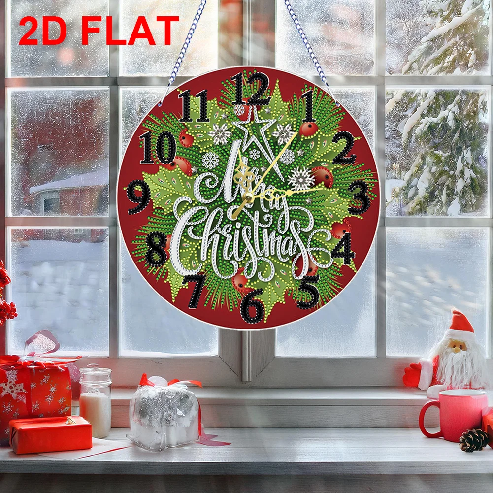 2D Flat DIY Xmas Diamond Painting Ornament with Clock Function Creative Craft
