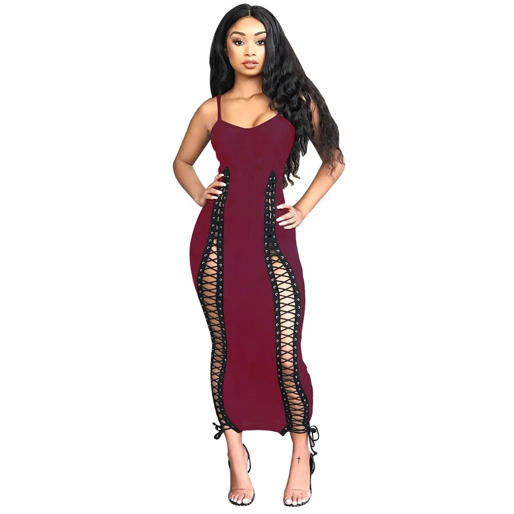 Sexy Strap Small V-Neck Dress Strap Slim Nightclub Skirt Black Dresses