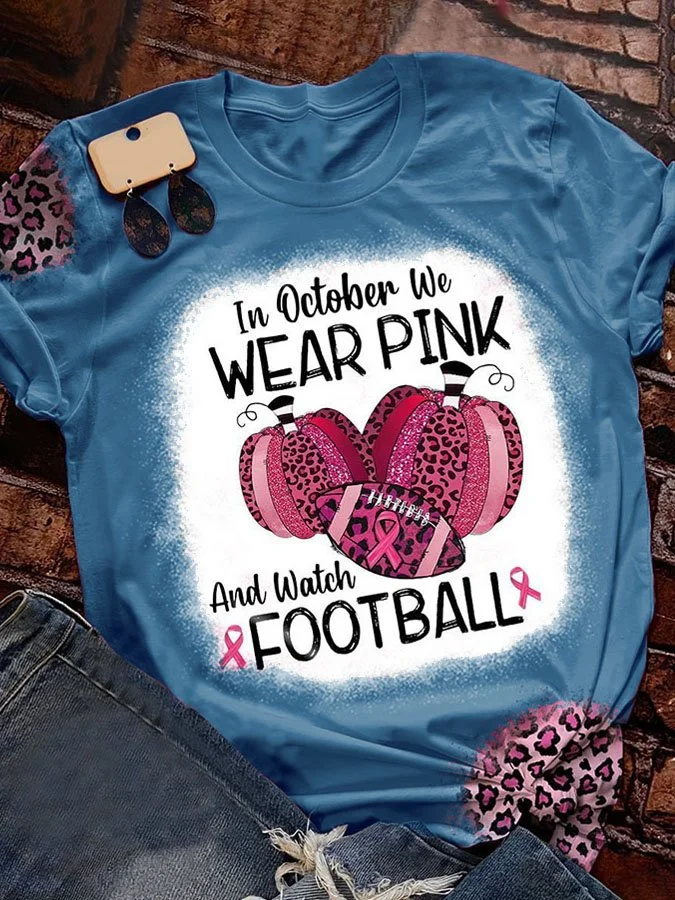 In October We Wear Pink And Watch Football Leopard Print T-Shirt socialshop