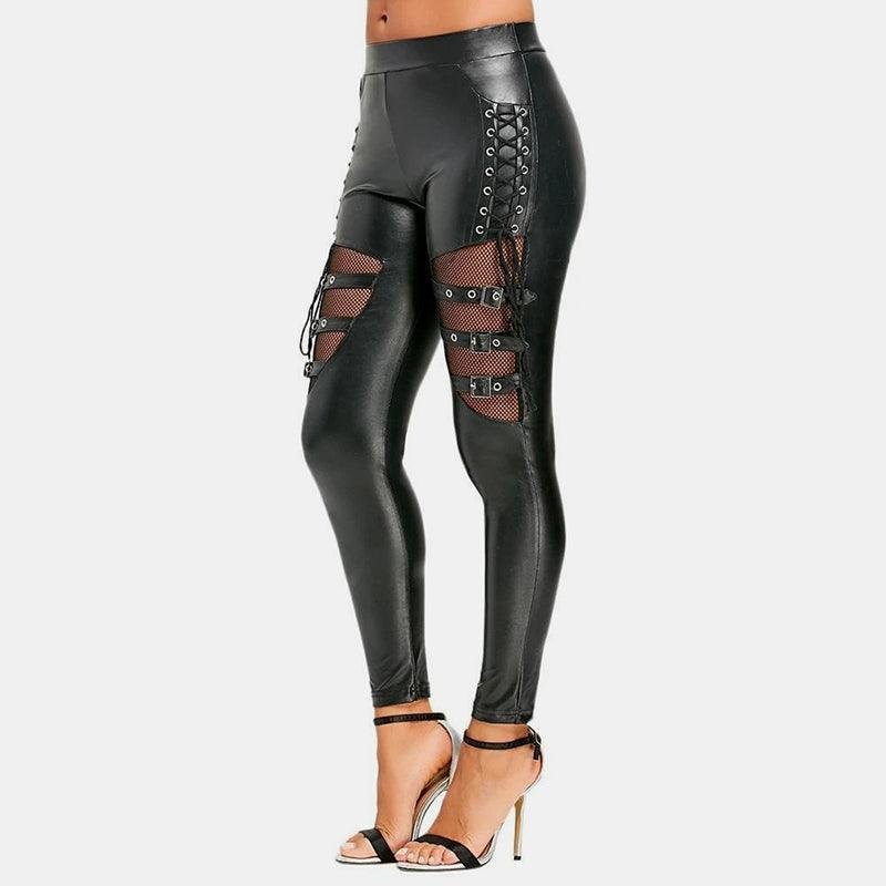 Lace Up Leather Hollow Leggings
