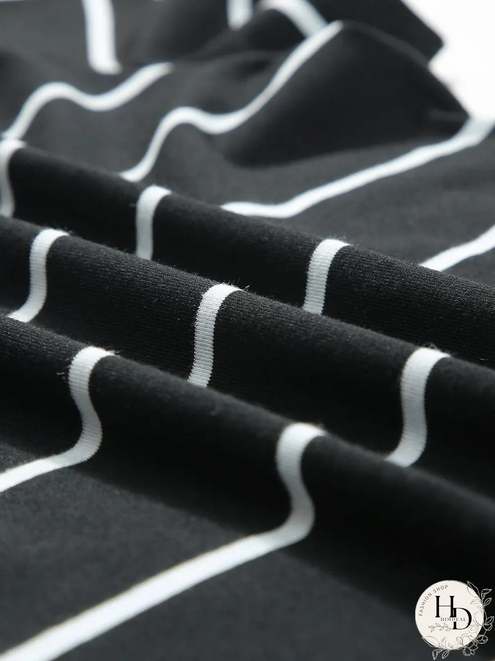 Stripe Print Black Short Sleeve Tee