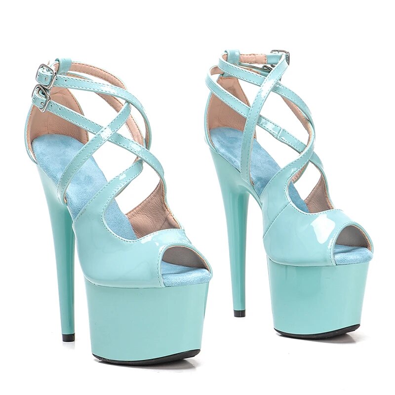 TAAFO Shinny PU 17CM/7Inch Women's Platform Sandals Party High Heels Shoes Pole Dancing Shoes