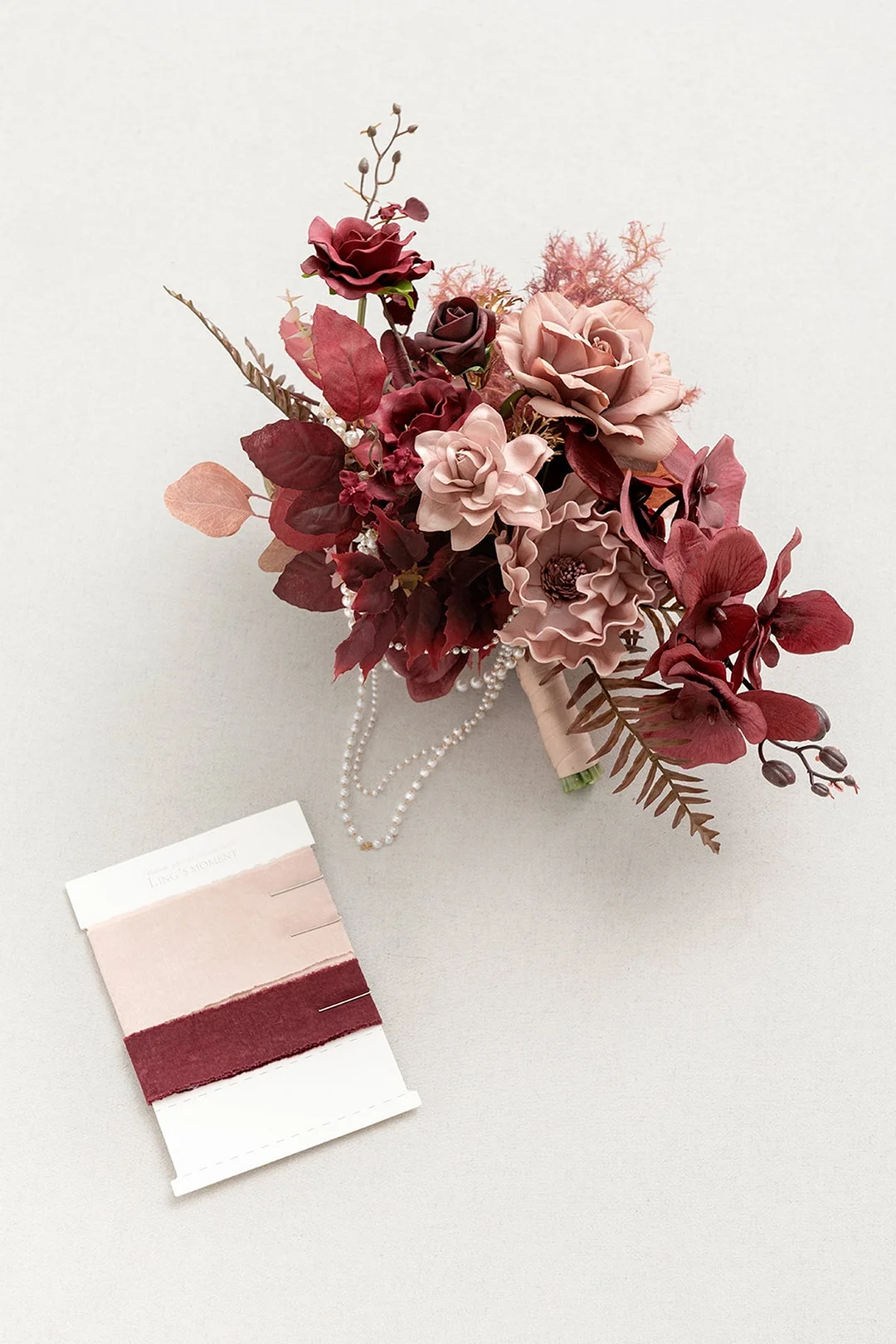 Standard Cascade Bridal Bouquet in Burgundy & Dusty Rose