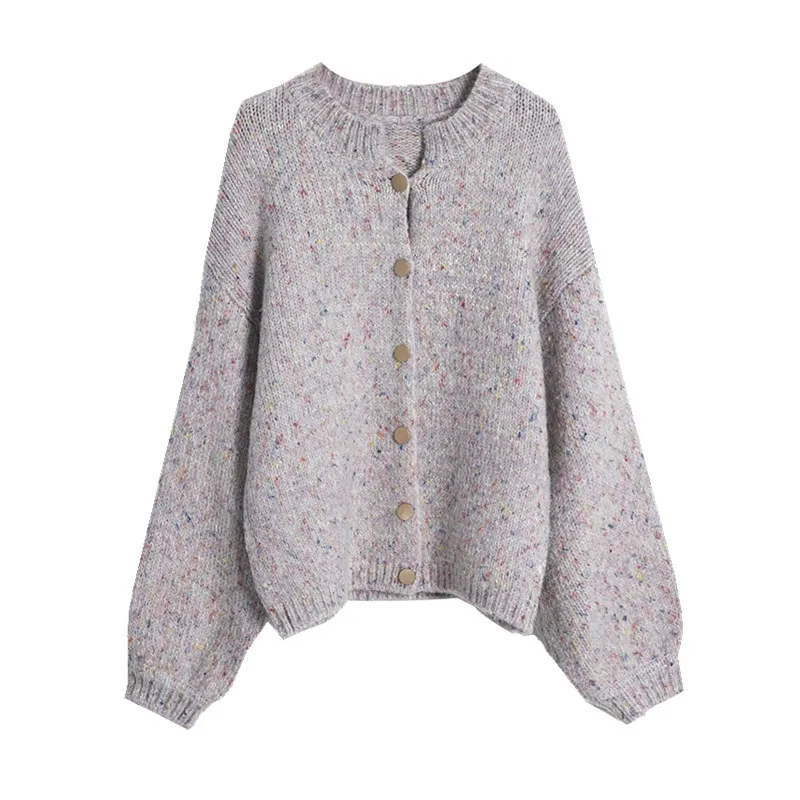 Churchf Churchf Korean Women's Temperament Mixed Color Yarn Wear 2024 Autumn And Winter New Lantern Sleeve Sweater Cardigan Fashion