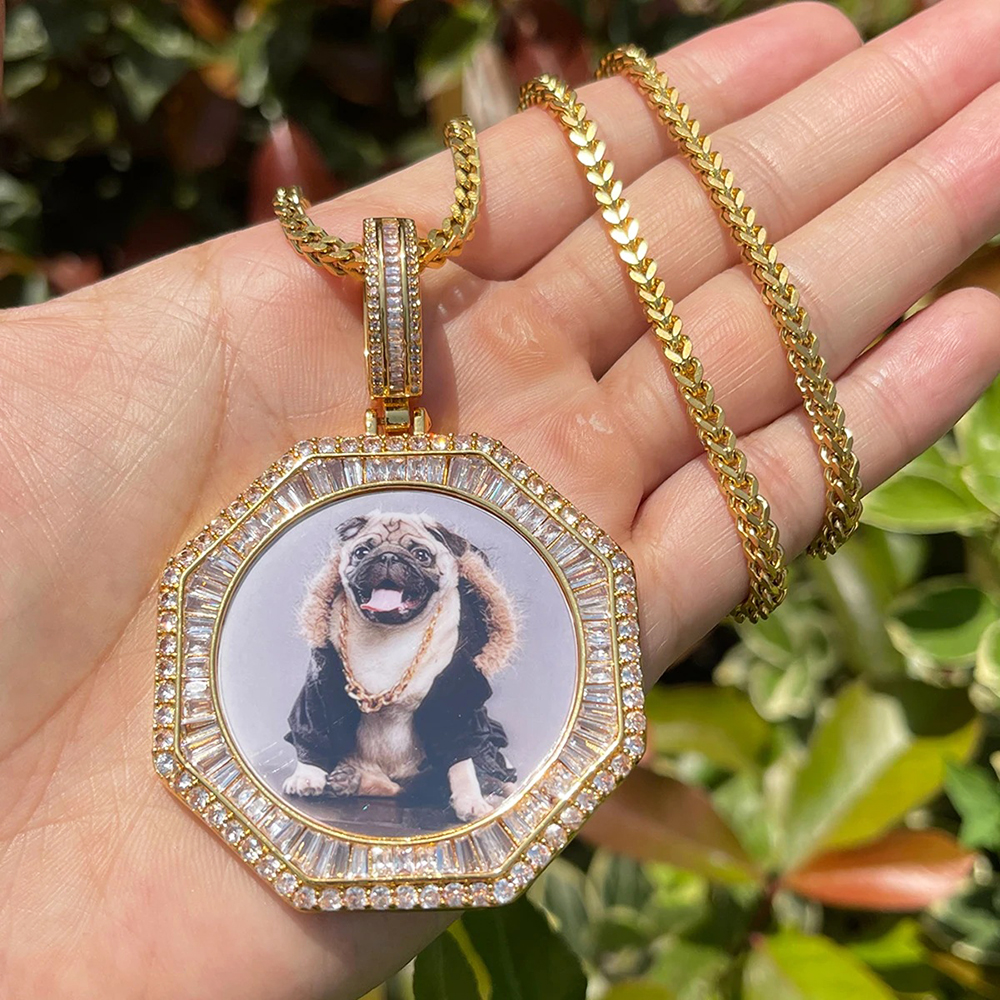 Custom Round Picture Octagon Shape Iced Out Shiny Pendants
