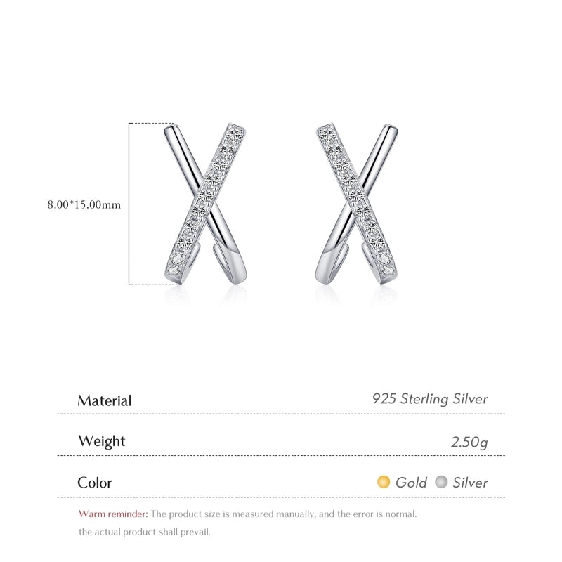 1 Pair 14K Gold Plated Rhodium Plated 925 Sterling Silver Zircon X-Shaped Solid Color Ear Studs