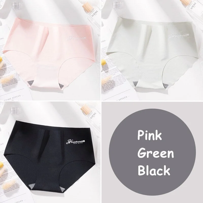 3Pcs Seamless Panty Set Underwear Female Letter Comfortable Intimates Fashion Female Low-Rise Briefs Ice Silk Lingerie Drop Ship