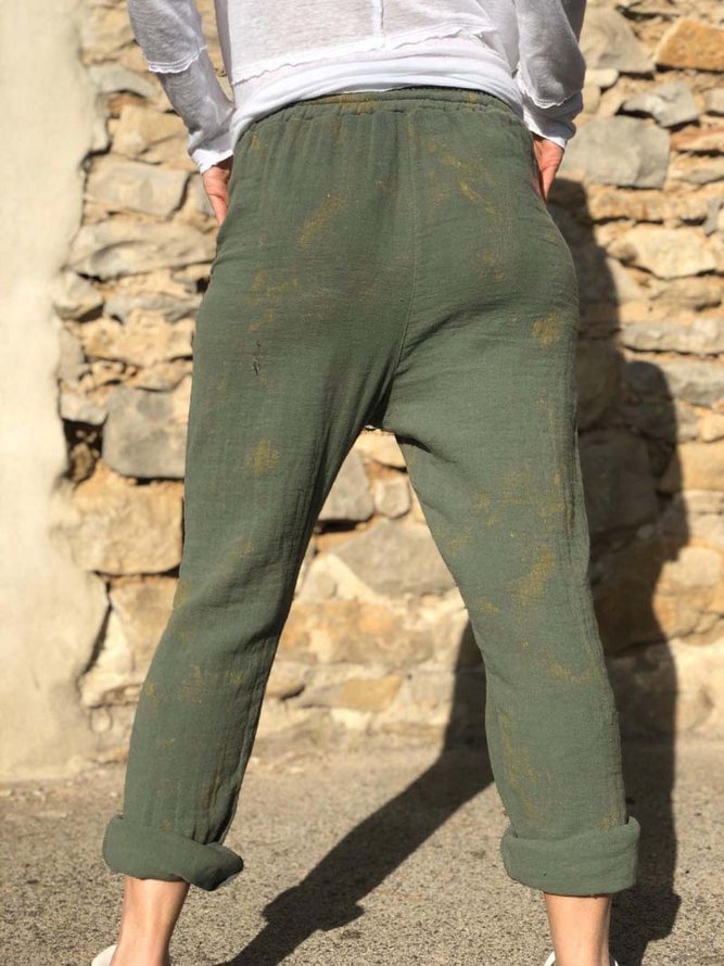Green Casual Cotton Pants