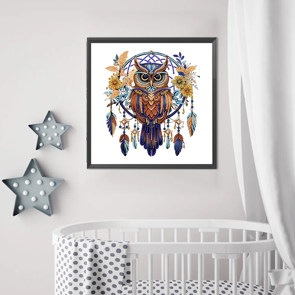 Diamond Painting - Partial Special Shaped Drill - Owl Dreamcatcher(Canvas|30*30cm)