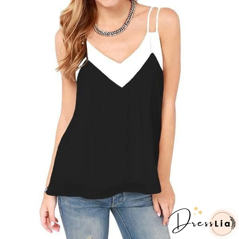 5XL Sexy Women Plus Size Chiffon Top Strap Contrast V-Neck Sleeveless Vest Top