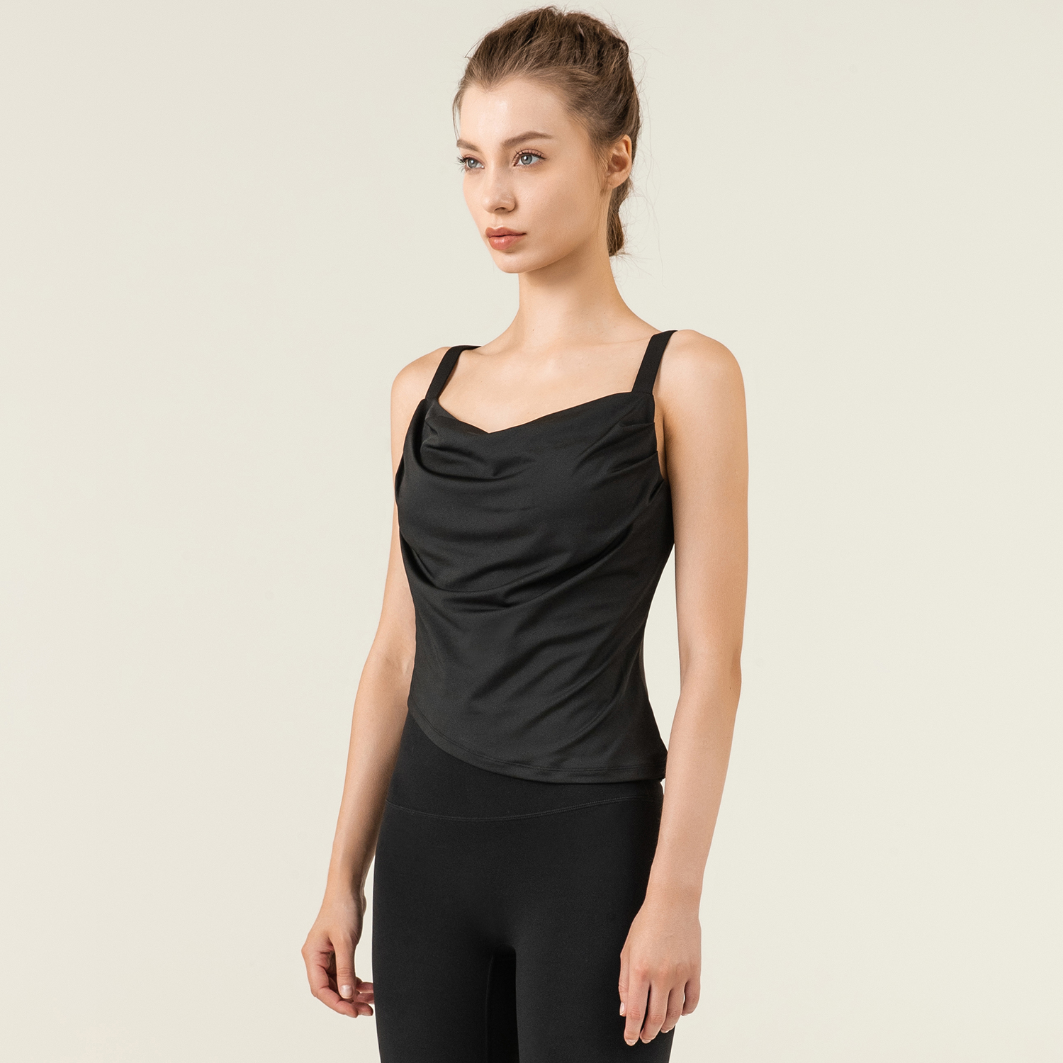 Shop Black irregular hem loose polyester comfort gym tank top vest with remobavle cups online on Hergymclothing