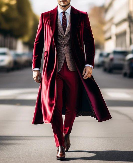 Okaywear Business Velvet Turndown Collar Solid Overcoat 