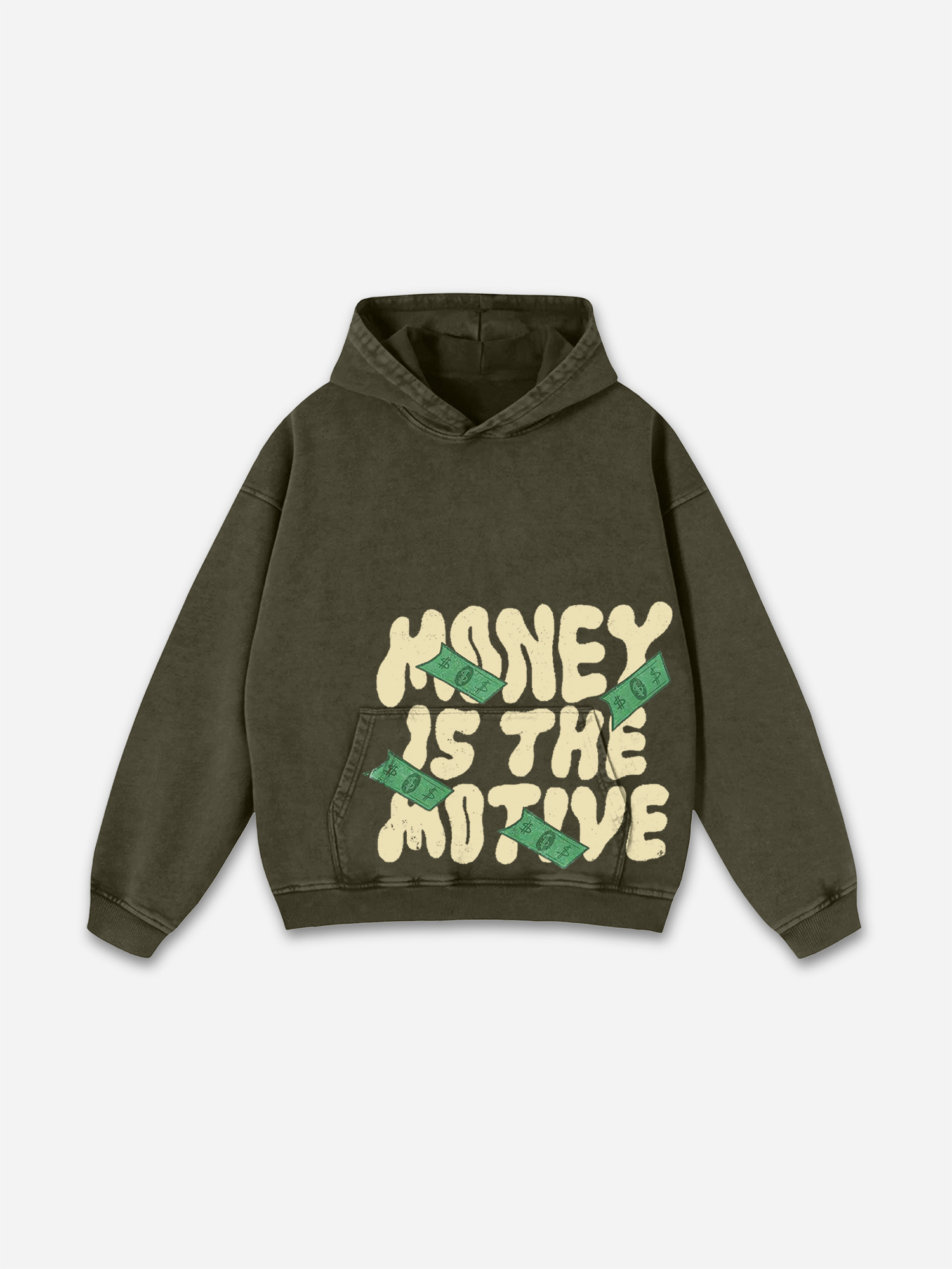 Sopula Money Is Motiva Letters Print Graphic Acid Washed Oversized Hoodie - SOPULA