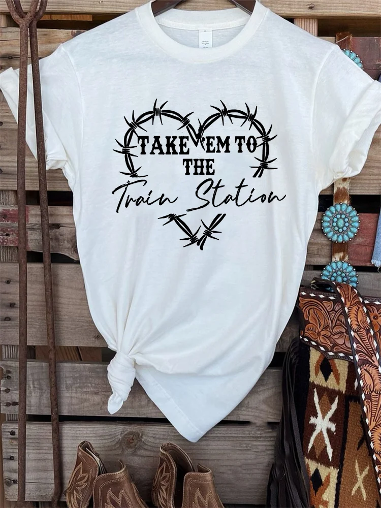 Take Em to the Train Station Heart Graphic T Shirt
