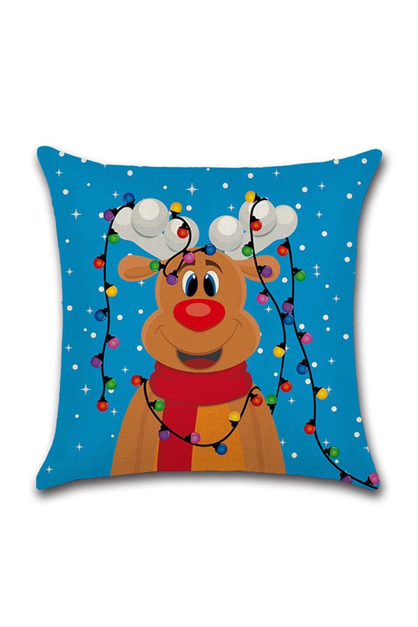 Home Decor Cute Reindeer Print Merry Christmas Throw Pillow Cover Blue-elleschic