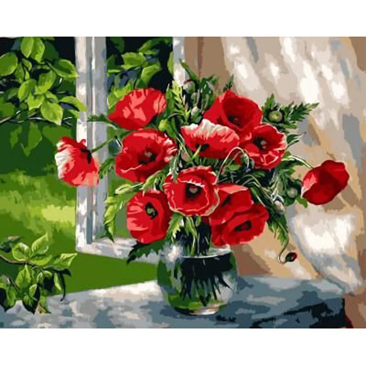 Flowers In Vase - Full Round Drill Diamond Painting - 40x30cm(Canvas)