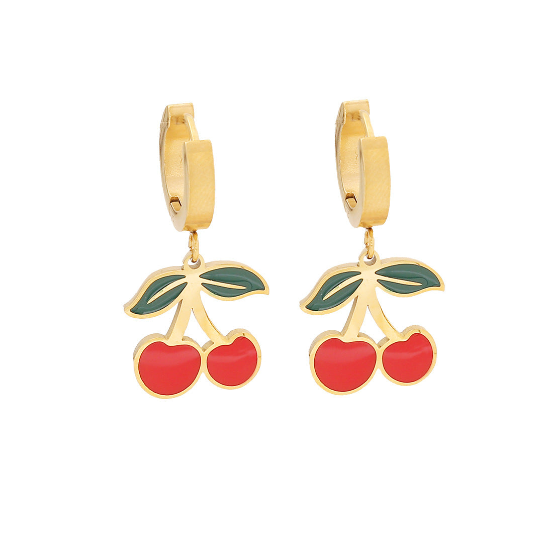 Cute Cherry Pendant Necklace Fashion Stainless Steel Double Chain N1468