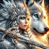 Diamond Painting-DIY Full Round Drill Girl Wolf(40*40 CM)