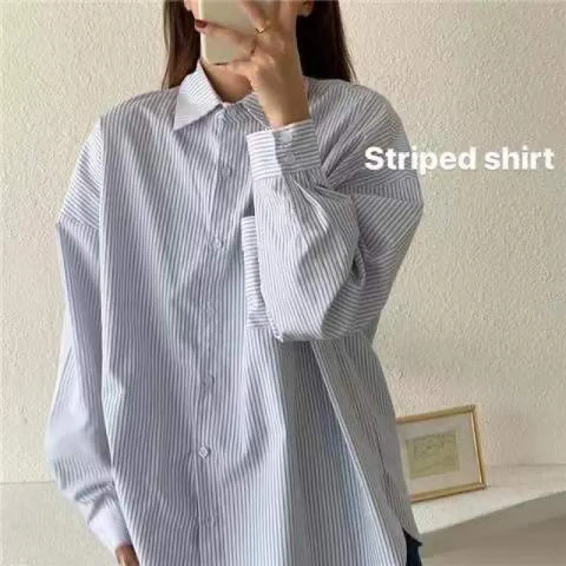 Brownm Brownm Shirts Loose Korean Version Of Spring And Autumn 2023 New Fashion Striped Long-Sleeved Shirts