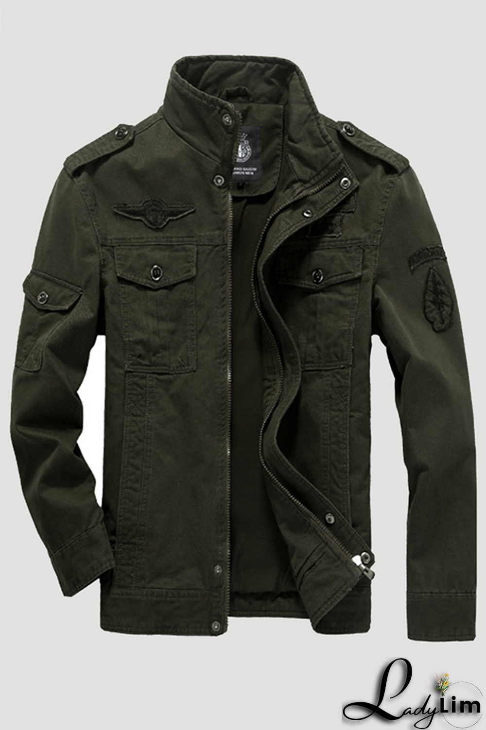 Black Fashion Casual Solid Pocket Zipper Mandarin Collar Outerwear