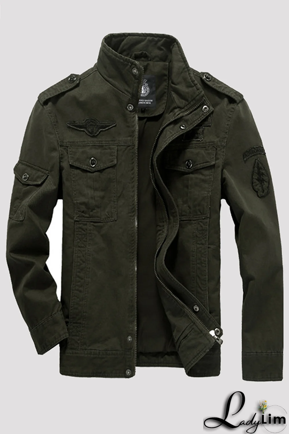 Black Fashion Casual Solid Pocket Zipper Mandarin Collar Outerwear