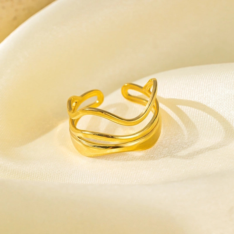 Elegant Streetwear Waves Heart Shape Flower Titanium Steel Irregular Plating Open Rings