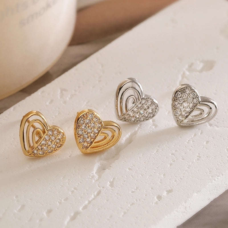 1 Pair Minimalist Commute Heart Shape Plating Inlay Copper Zircon Ear Studs