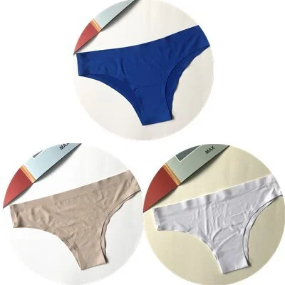 New Fashion Ice Silk Seamless Briefs Plus Size Sexy Breathable Solid Pure Color Black Low-Rise Panties Women Underwear Briefs