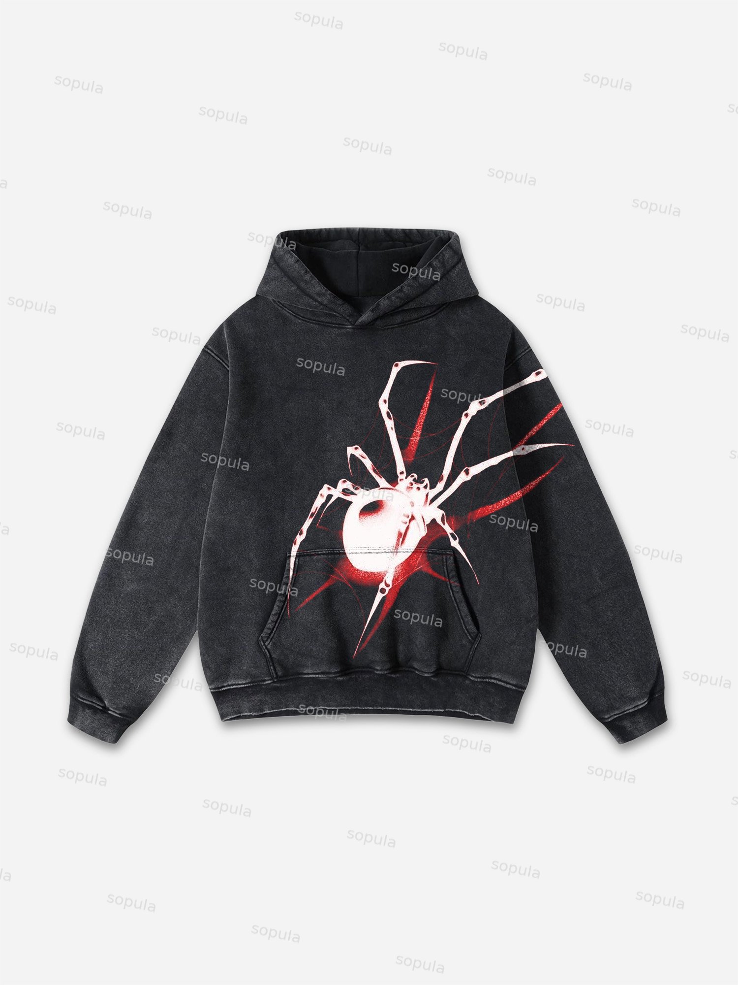 Red Spider Graphic Washed Hoodie - SOPULA