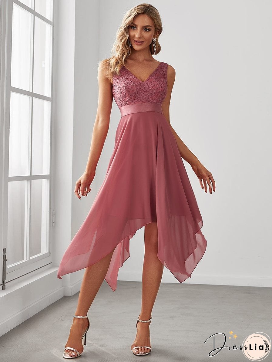 Captivating Deep V Neck A-line Sleeveless Dress with Asymmetrical Hem