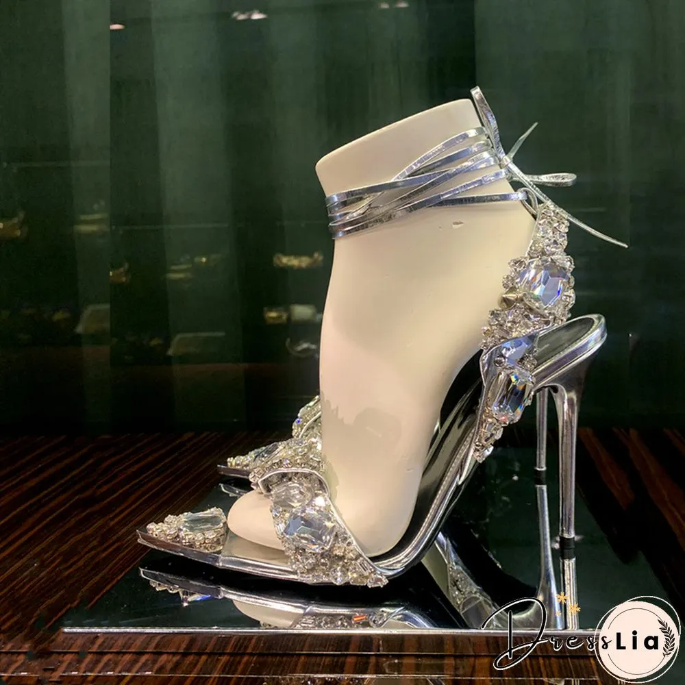 New Crystal Womens Wedding Rhinestones High Heels & Low Heel Ankle Strap Party Pointed Toe