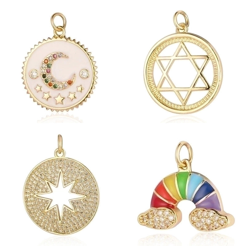 3 Pieces Copper Zircon 18K Gold Plated Sun Rainbow Star