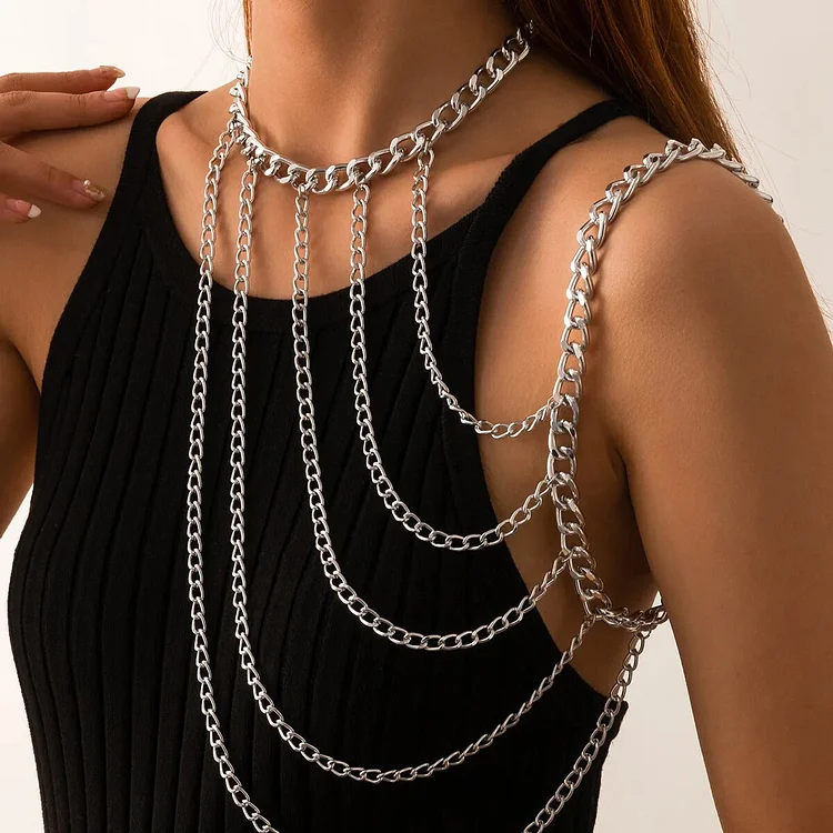Fulaigao Shoulder Necklace Chain Body Jewelry Layered Shoulder Jewelry Accessory at Party Beach Summer Holidays Halloween Costume
