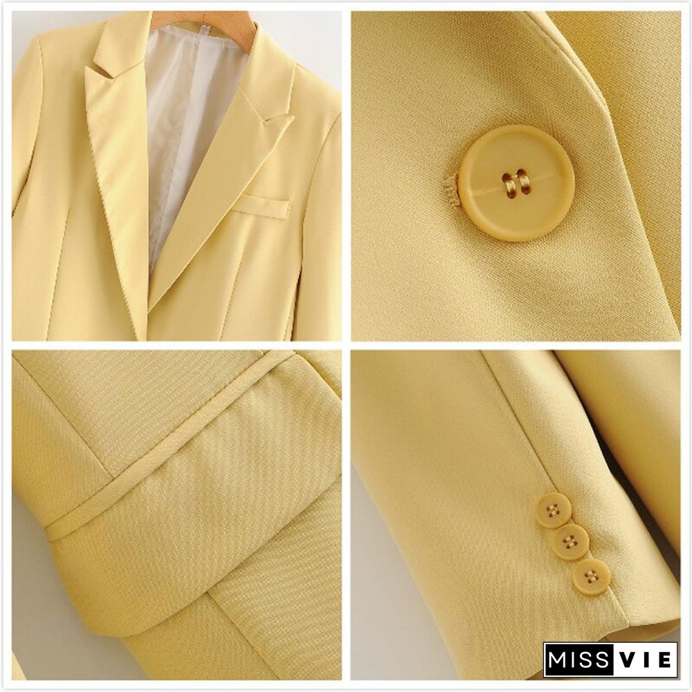 Spring Pink Blue Ol Two Piece Set Women Single Button Office Lady Blazer Jacket Coat+Zipper Pants Suit Female Trousers Tops