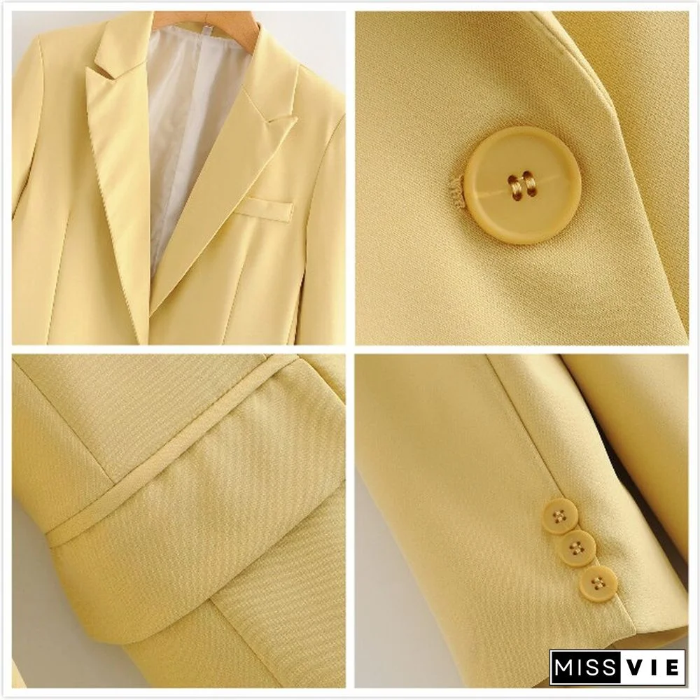 Spring Pink Blue Ol Two Piece Set Women Single Button Office Lady Blazer Jacket Coat+Zipper Pants Suit Female Trousers Tops