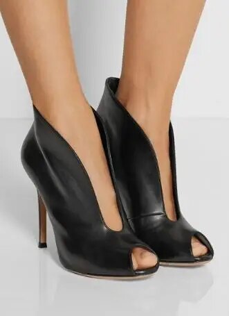 VCSHOES Suede Leather Ankle Boots Women Peep Toe Pumps Deep V Front Ladies High Heel Dress Shoes Plus Size