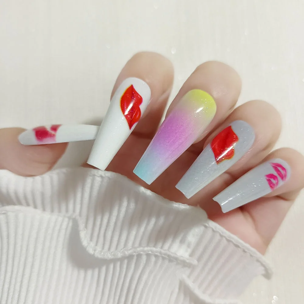 24Pcs Artificial False Nails Ballet Coffin Fake Nails Finger Wearable Long Manicure Art Tips press on nails nails accessories