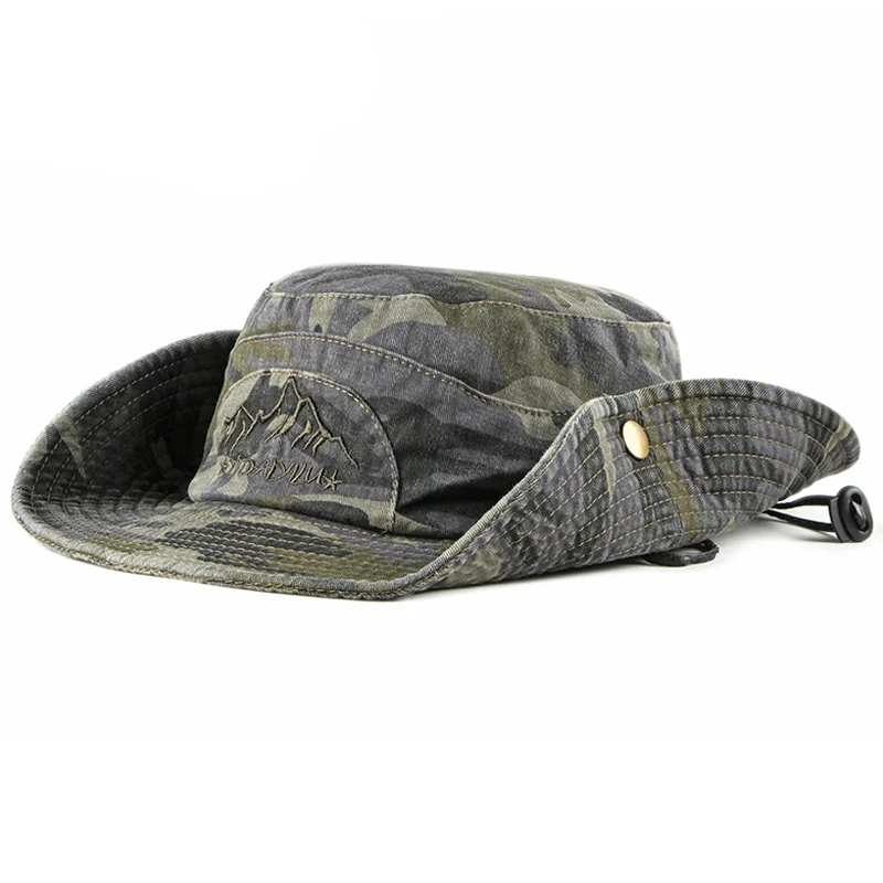Camouflage Sunshade Sunscreen Big Brim Fishing Windproof Rope Fisherman Hat