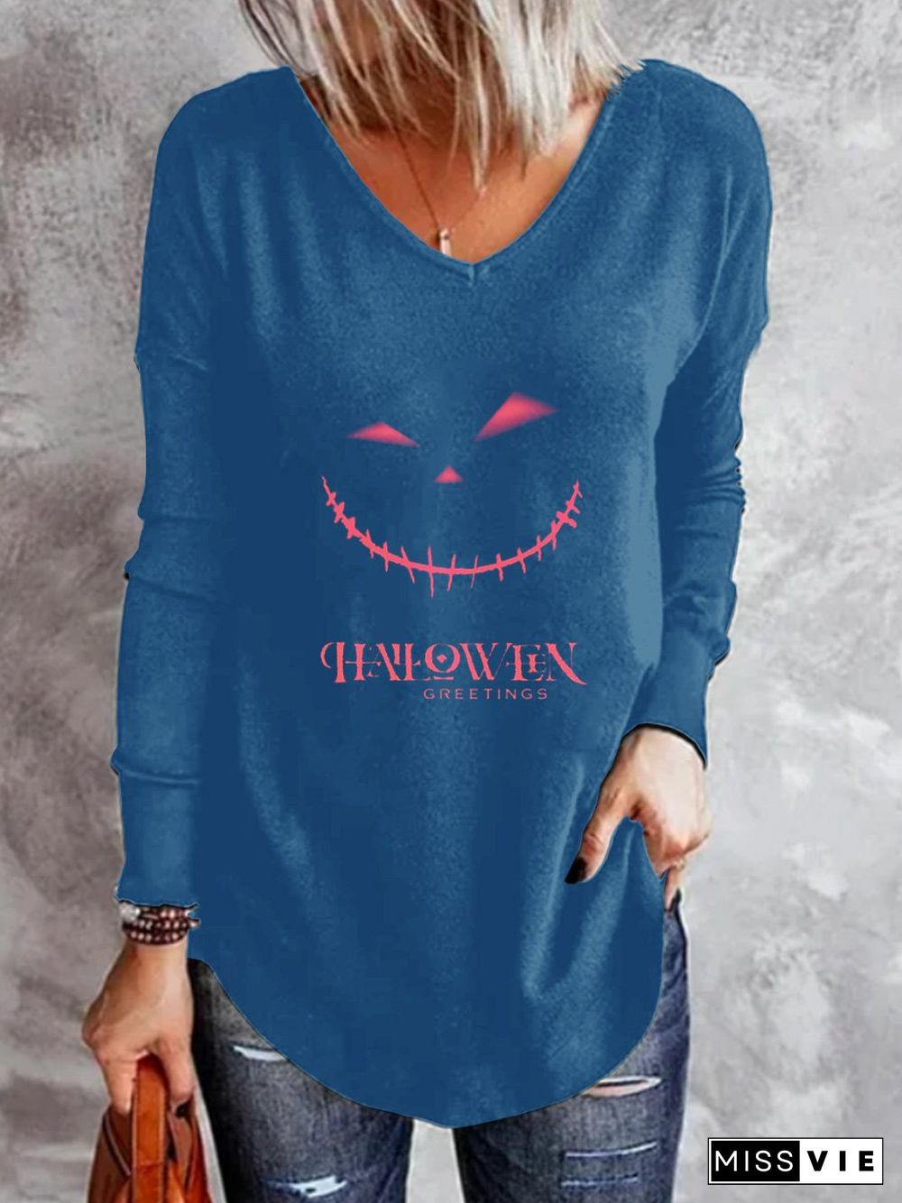 Off Shoulder Casual Cotton Blends Cartoon Halloween T-shirt