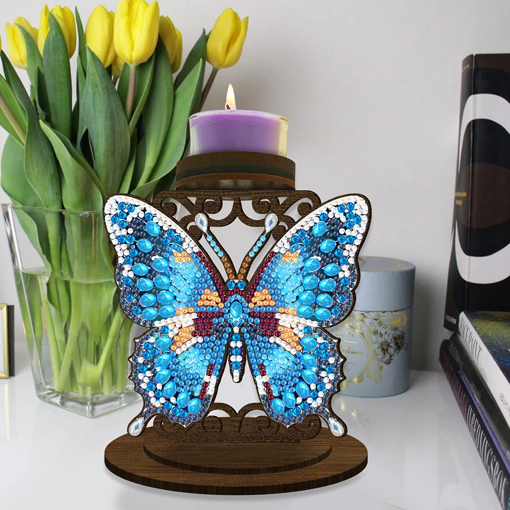 5D DIY Butterfly Desktop Diamond Painting Art Candle Holder Home Decor 