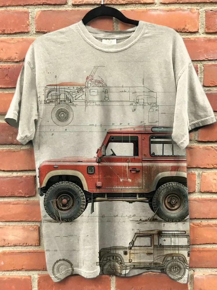Teecade Teecade Country Trucks Vintage Car Print T-shirt