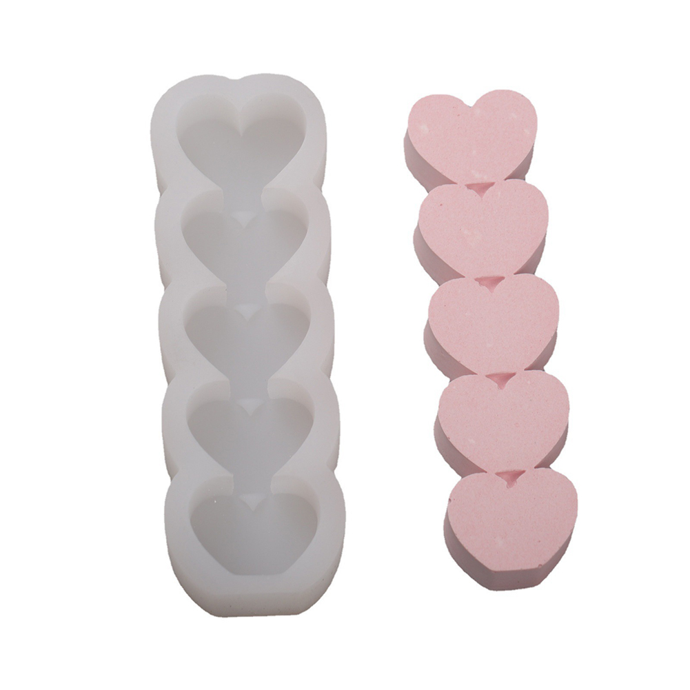 

3D Five Cavities Silicone Heart Candle Mold Dessert Mousse Cake Jelly Molds, 501 Original