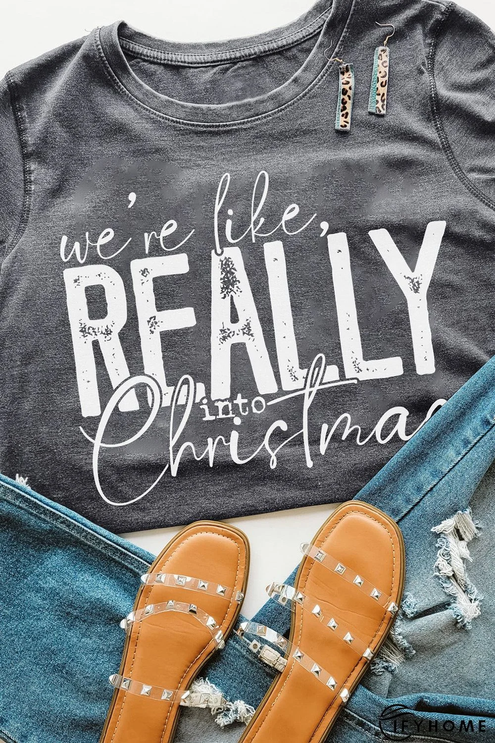 Gray REALLY Christmas Graphic Print Short Sleeve T Shirt | IFYHOME