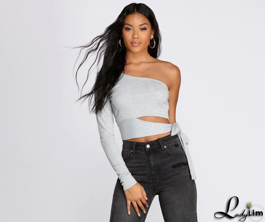 Single Sleeve Ribbed Crop Top