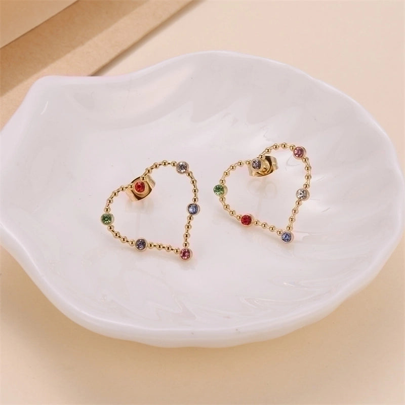 1 Pair Minimalist Heart Shape Heart Plating Inlay Stainless Steel Zircon 18K Gold Plated Ear Studs2