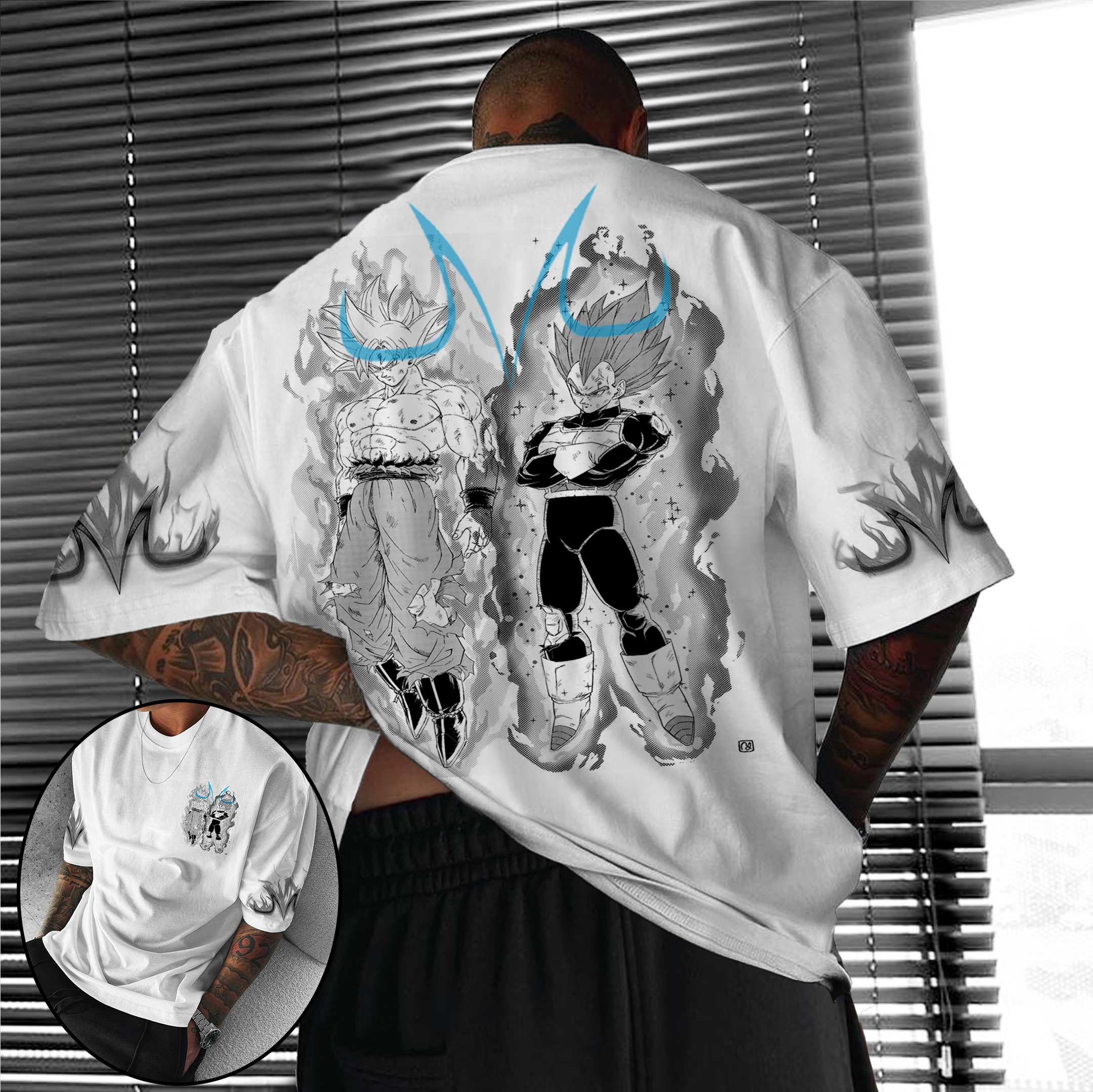 Unisex Oversized DB Anime Goku And Vegeta Painting Printed T-shirt